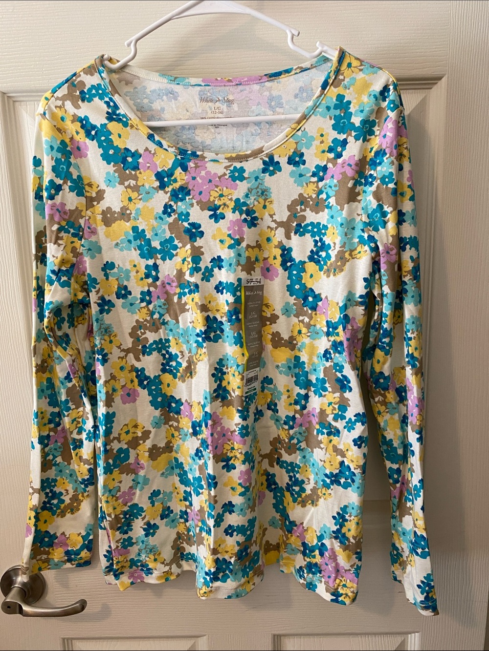 White Stag Floral Long Sleeve Top - White, Blue, Yellow, Pink, Tan